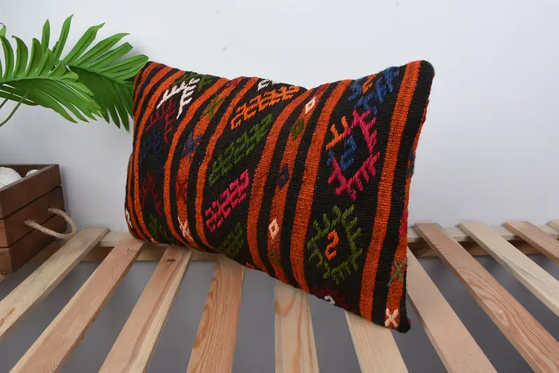 Gift Pillow, Pillow Case, Throw Kilim Pillow, 12x20 Red Pillow Cover, Vintage Kilim Throw Pillow, Handwoven Pillow Cover Pillow Case - 5