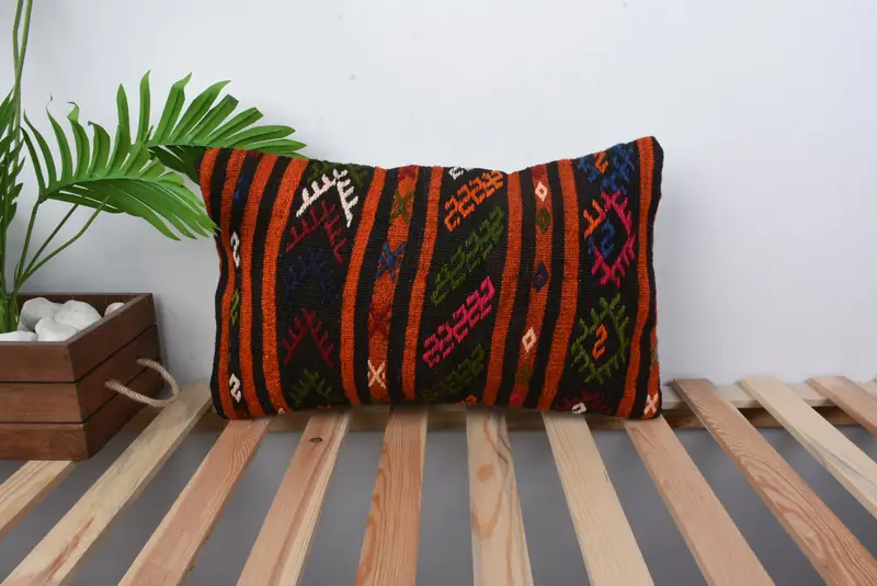 Gift Pillow, Pillow Case, Throw Kilim Pillow, 12x20 Red Pillow Cover, Vintage Kilim Throw Pillow, Handwoven Pillow Cover Pillow Case - 1