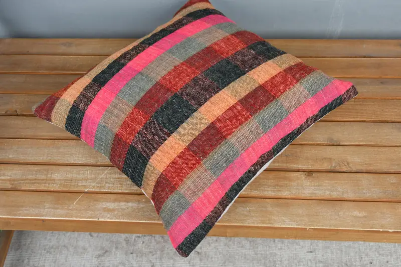 Boho Pillow Sham Cover, 18x18 Pink Pillow Sham, Neutral Throw Cushion, Kilim Cushion Sham, Pillow Case, Handmade Kilim Cushion - 2