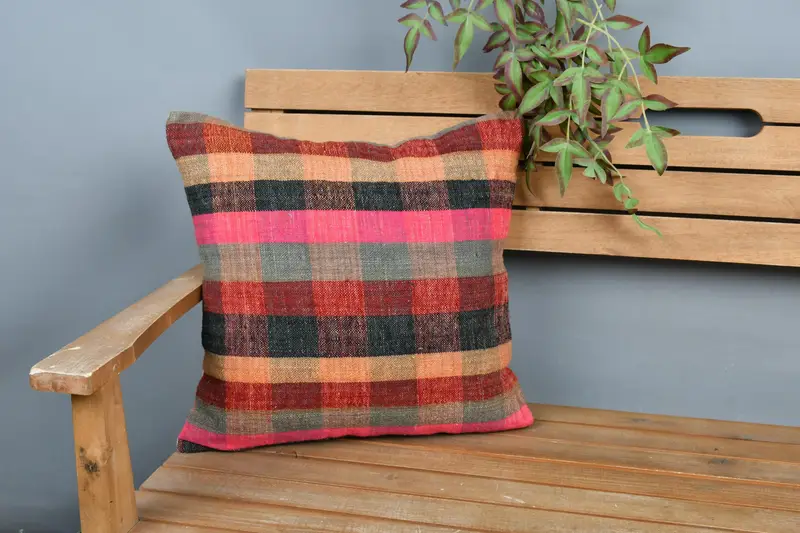 Boho Pillow Sham Cover, 18x18 Pink Pillow Sham, Neutral Throw Cushion, Kilim Cushion Sham, Pillow Case, Handmade Kilim Cushion - 1