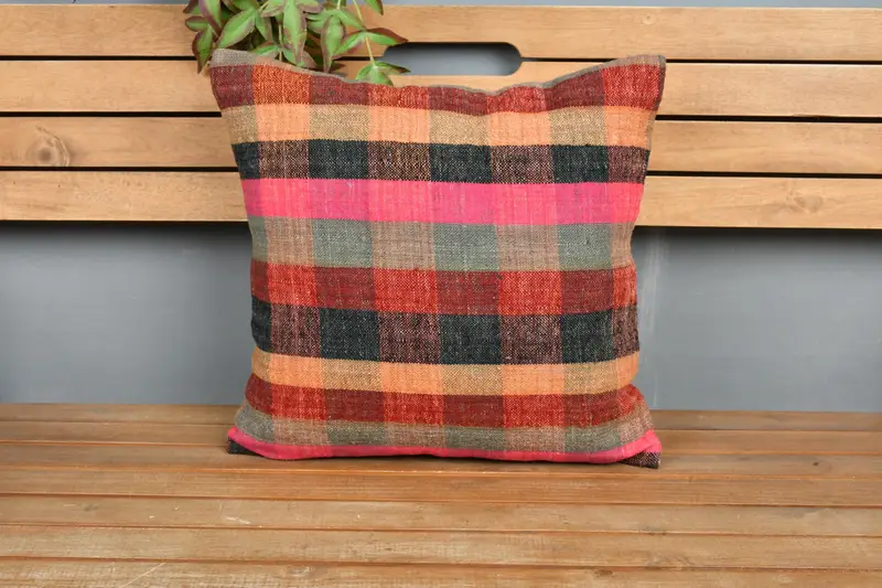 Boho Pillow Sham Cover, 18x18 Pink Pillow Sham, Neutral Throw Cushion, Kilim Cushion Sham, Pillow Case, Handmade Kilim Cushion - 6