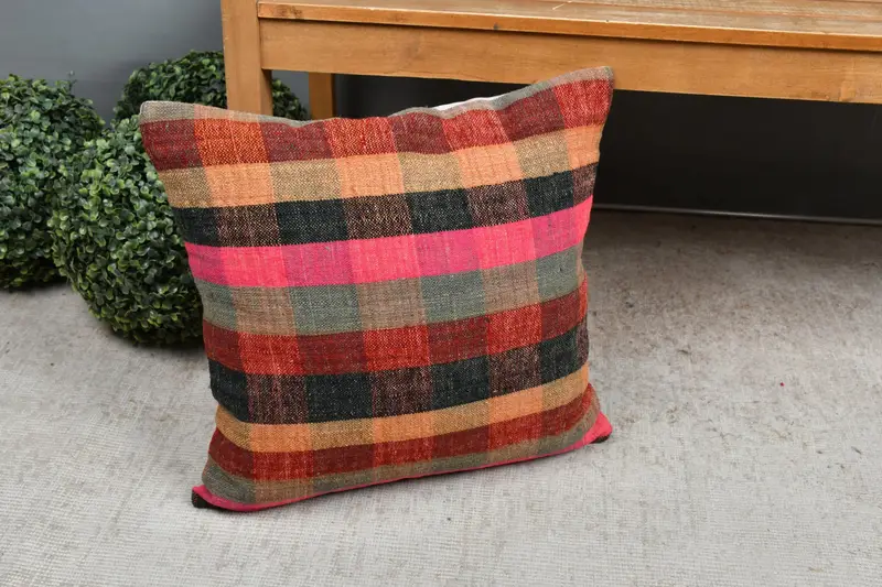 Boho Pillow Sham Cover, 18x18 Pink Pillow Sham, Neutral Throw Cushion, Kilim Cushion Sham, Pillow Case, Handmade Kilim Cushion - 7