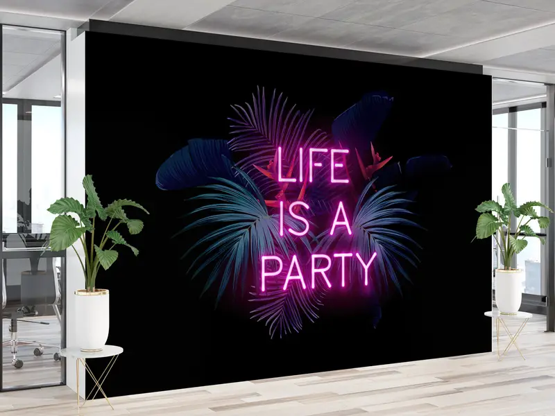 Baskılı Tropikal Parti Duvar Kağıdı: Neon Titreşimler ve Zarif Tasarım