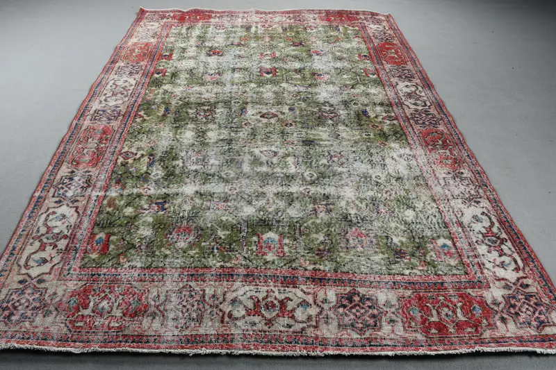 Türk Büyük Boy Halı, 7x10.2 ft Vintage Halı, Kırmızı Oushak Yün Halı - 1