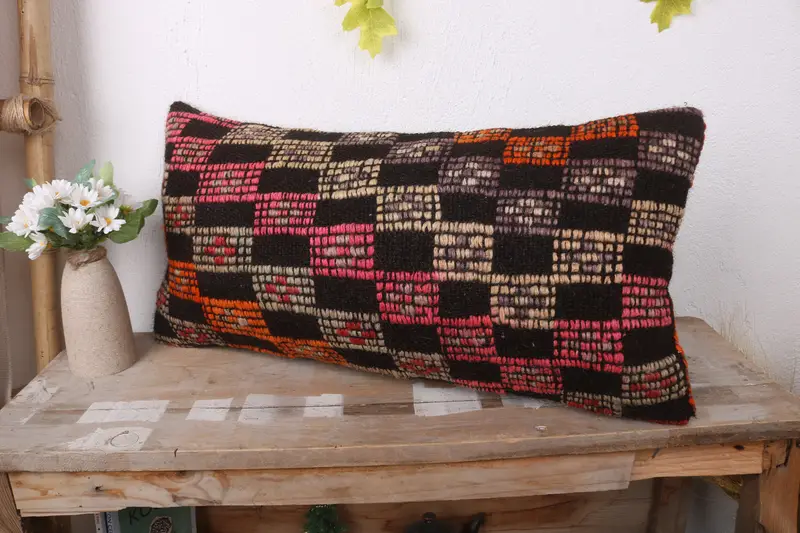 Vintage Kilim Pillow, Pillow, Couch Cushion, Vintage Kilim Throw Pillow, Boho Pillow, 12x24 Pink Pillow Cover, Wholesale Cushion, Traditional Pillow - 4