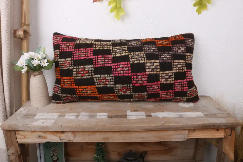 Vintage Kilim Pillow, Pillow, Couch Cushion, Vintage Kilim Throw Pillow, Boho Pillow, 12x24 Pink Pillow Cover, Wholesale Cushion, Traditional Pillow - 1