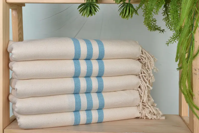 Striped Turquoise Cotton Towel, Bath Towel, 40x71 Inches