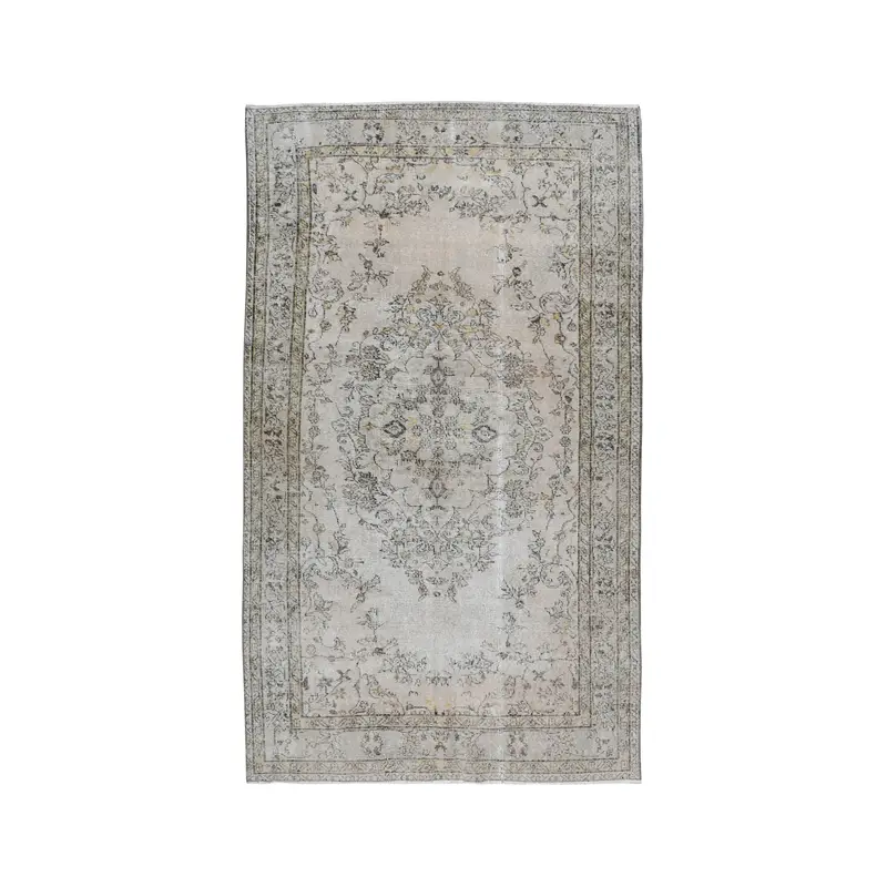 Turkish Vintage Rug 5.2x9.3 ft, Oushak Gray Abstract Wool Rug - 1