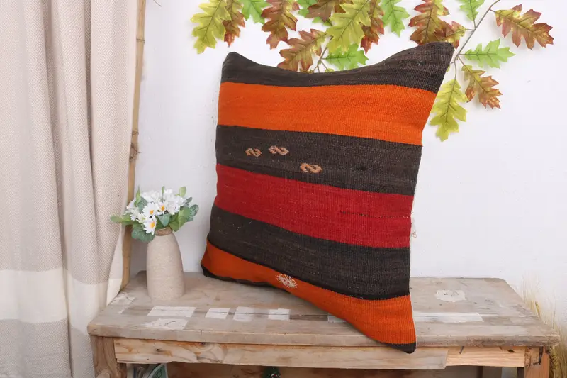 Kilim Pillow Cover, Antique Pillows, 20x20 Red Cushion Cover, Cushion, Handmade Kilim Cushion, Colorful Pillow Cover, Neutral Pillow Cover - 4