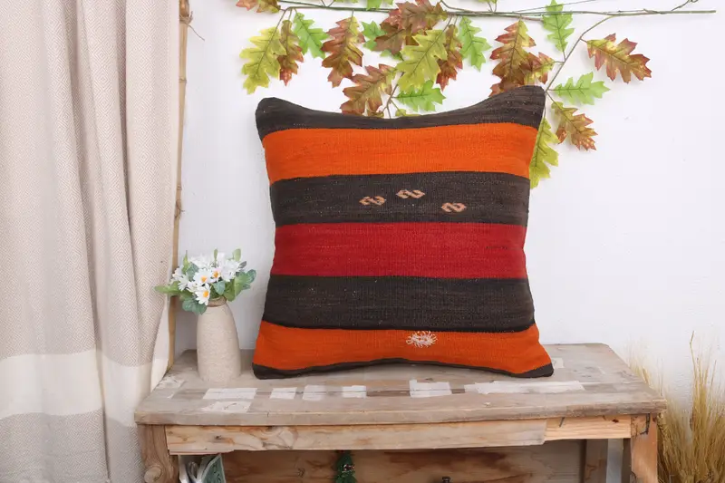 Kilim Pillow Cover, Antique Pillows, 20x20 Red Cushion Cover, Cushion, Handmade Kilim Cushion, Colorful Pillow Cover, Neutral Pillow Cover - 1