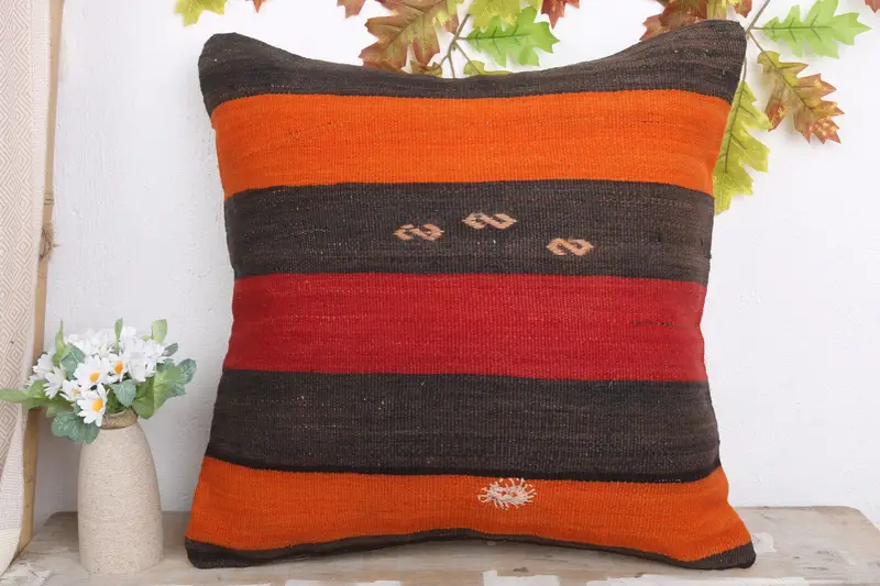 Kilim Pillow Cover, Antique Pillows, 20x20 Red Cushion Cover, Cushion, Handmade Kilim Cushion, Colorful Pillow Cover, Neutral Pillow Cover - 2