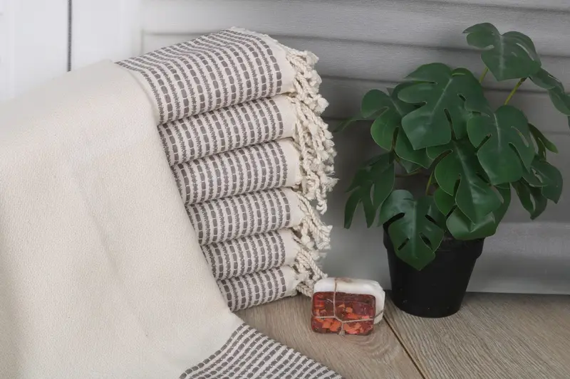 Beach Towel Personalized Brown Striped Organic Cotton, 36x69 Inches