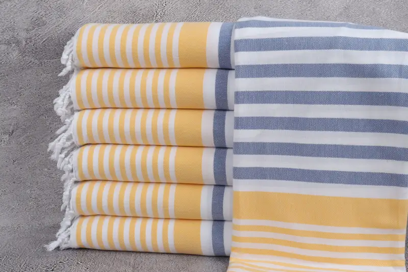Organic Cotton Towel Mustard-Navy Striped, 40x74 Inches