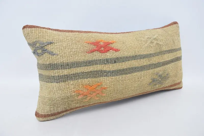 Pillow for Sofa, Turkish Kilim Pillow, Turkish Pillow, Cotton Pillow Sham, Outdoor Patio Pillow Cover, 12x24 Beige Cushion Case, Pillow Cover - 3