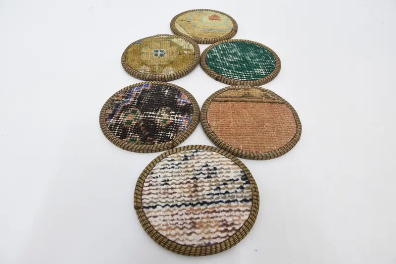 Turuncu ve Kahverengi Yuvarlak Bardak Altlığı Takımı, Benzersiz Çay Pedi Bardak Altlıkları