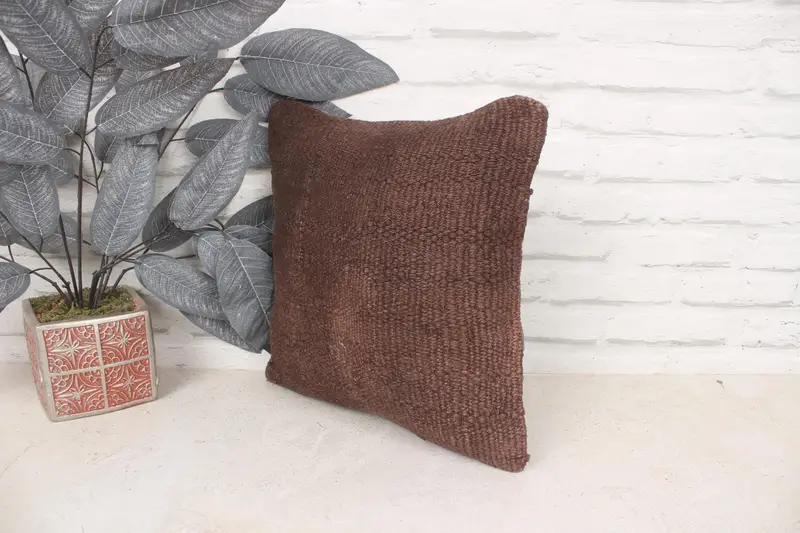 14x14 Brown Pillow Sham, Pillow, Southwestern Pillow Cover, Vintage Kilim Throw Pillow, Vintage Kilim Pillow, Boho Pillow Sham Cover - 4