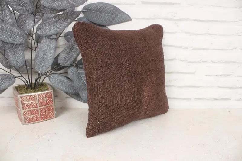 14x14 Brown Pillow Sham, Pillow, Southwestern Pillow Cover, Vintage Kilim Throw Pillow, Vintage Kilim Pillow, Boho Pillow Sham Cover - 3