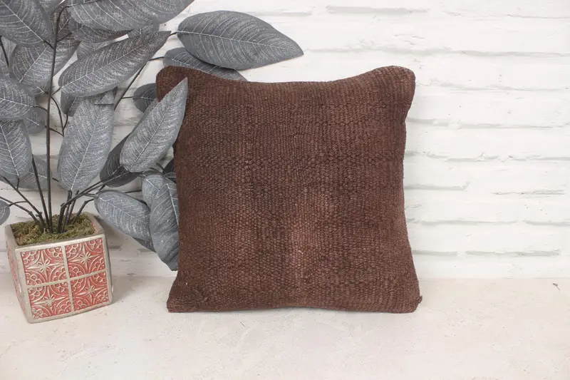 14x14 Brown Pillow Sham, Pillow, Southwestern Pillow Cover, Vintage Kilim Throw Pillow, Vintage Kilim Pillow, Boho Pillow Sham Cover - 1