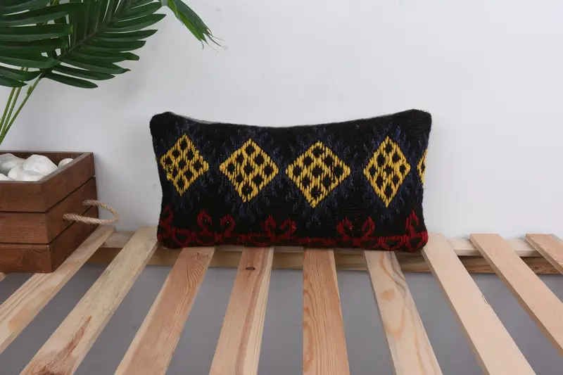 Kilim Cushion Sham, Cushion, Interior Designer Pillow, Ethnical Kilim Rug Pillow, Boho Throw Pillow Sham, 8x16 Yellow Cushion Case - 1