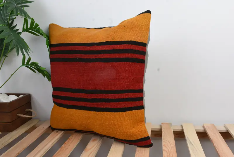 Handmade Kilim Cushion, 20x20 Red Cushion Cover, Antique Pillows, Traditional Cushion Cover, Cushion, Turkish Kilim Pillow, Bright Cushion Cover - 4