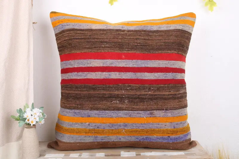 Kilim Pillow Cover, 28x28 Brown Pillow Sham, Colorful Cushion Case, Cushion Case, Antique Pillows, Pillow for Sofa, Knitted Cushion Case - 2