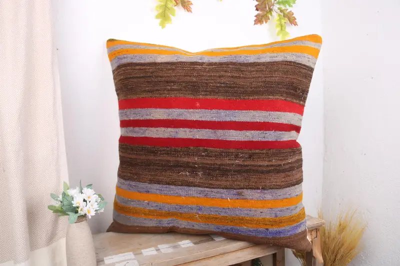 Kilim Pillow Cover, 28x28 Brown Pillow Sham, Colorful Cushion Case, Cushion Case, Antique Pillows, Pillow for Sofa, Knitted Cushion Case - 4
