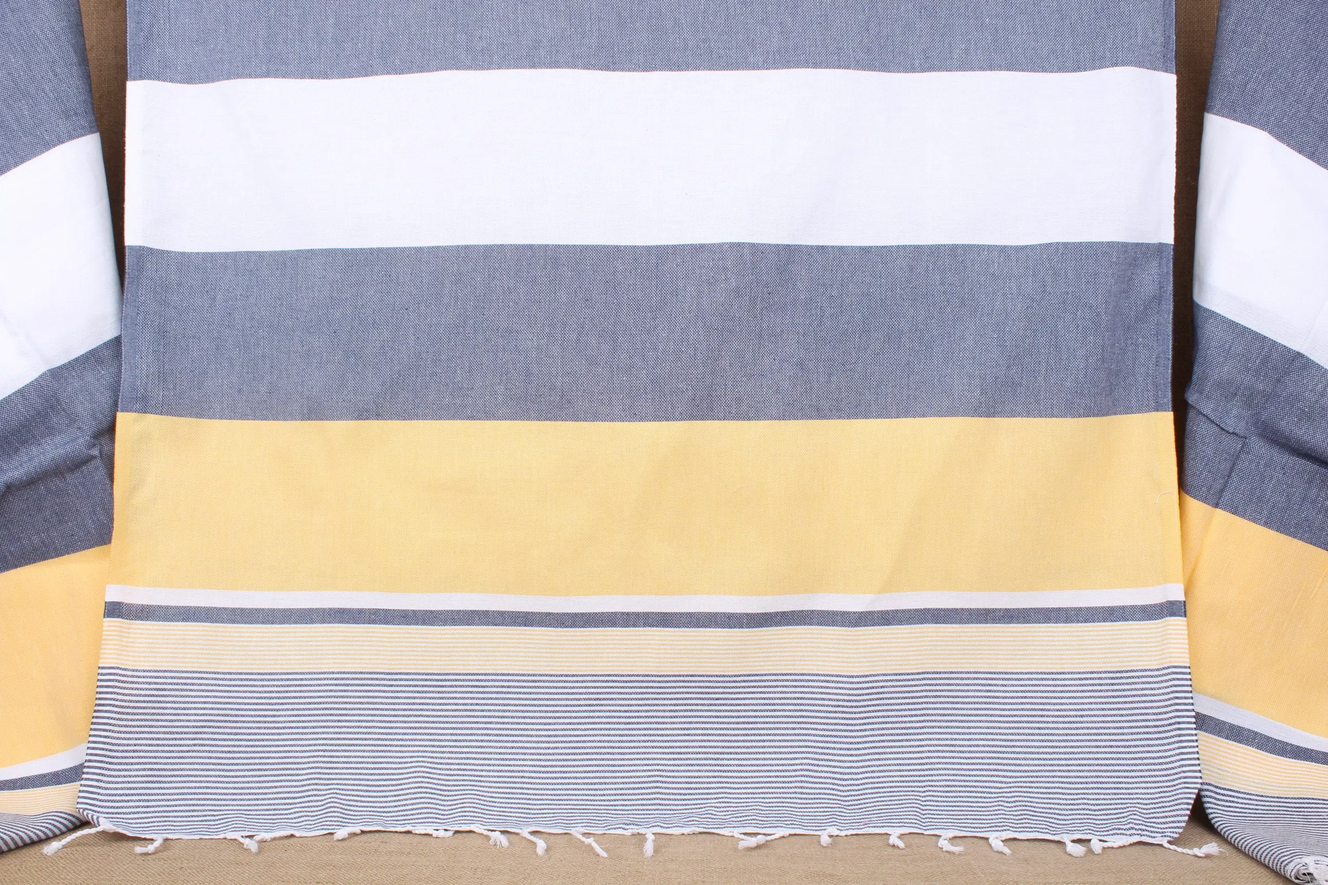 Personalized Turkish Beach Towel Navy Blue-Yellow Stripes, 40x67 Inches - 1