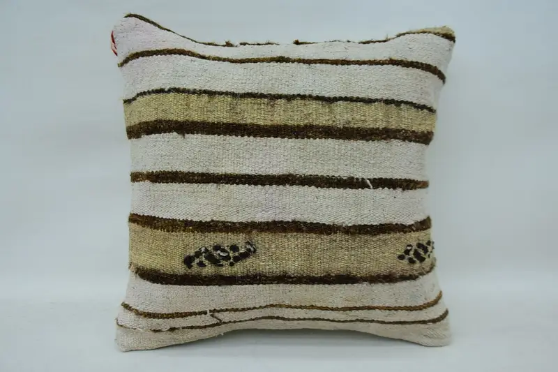 Pillow Cover, Handmade Kilim Cushion, Anatolian Cushion Cover, 14x14 White Pillow Sham, Vintage Kilim Pillow, Vintage Kilim Throw Pillow - 1