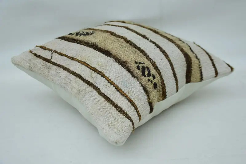 Pillow Cover, Handmade Kilim Cushion, Anatolian Cushion Cover, 14x14 White Pillow Sham, Vintage Kilim Pillow, Vintage Kilim Throw Pillow - 6
