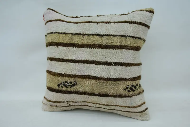 Pillow Cover, Handmade Kilim Cushion, Anatolian Cushion Cover, 14x14 White Pillow Sham, Vintage Kilim Pillow, Vintage Kilim Throw Pillow - 3