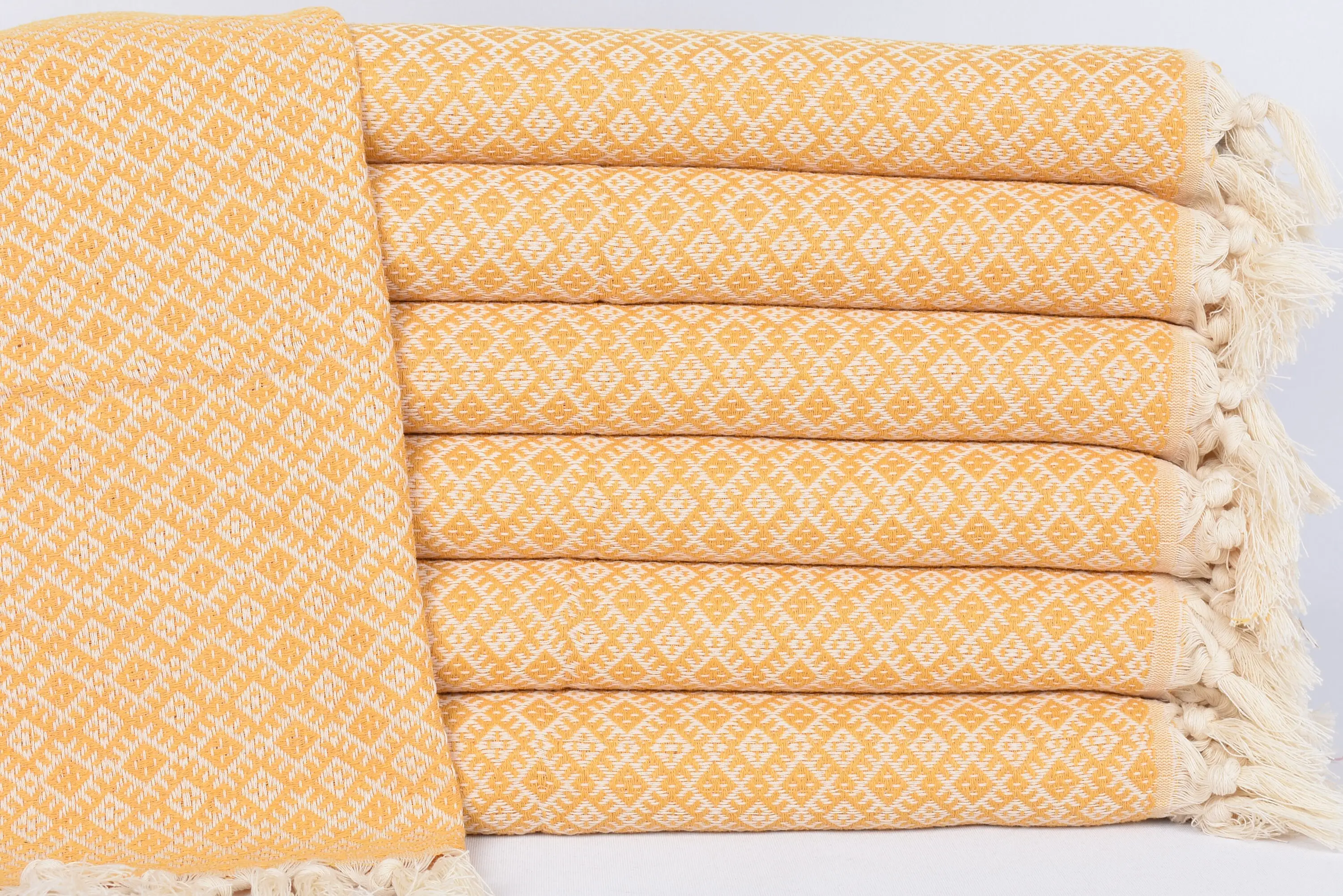Bridal Shower Mustard Diamond Hand Towel, 38x20 Inches, Organic Cotton - 1