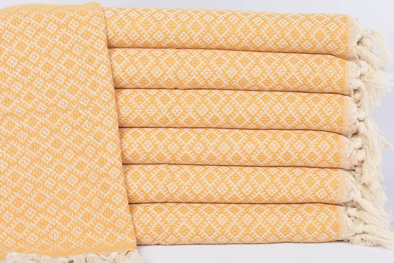 Bridal Shower Mustard Diamond Hand Towel, 38x20 Inches, Organic Cotton