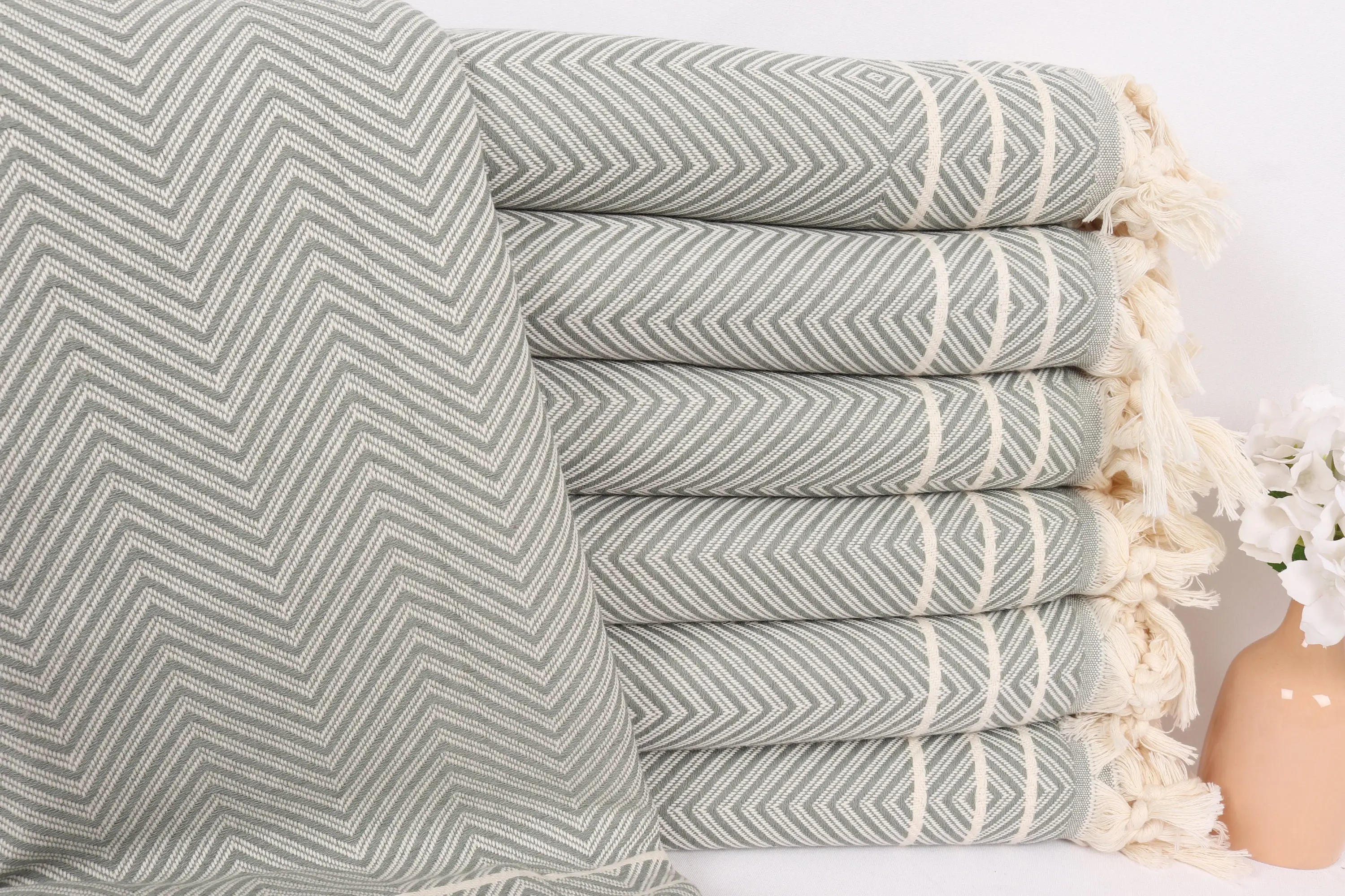 Decorative Green Cotton Throw, Diamond Pattern, 71x95 Inches - 1