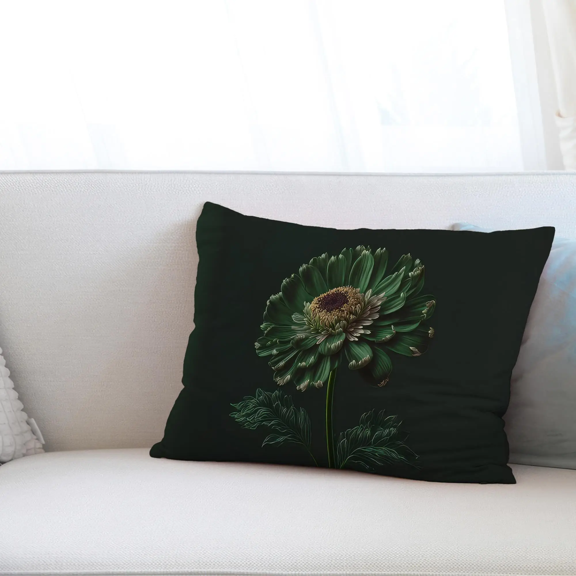 Saisy Flower Green Floral Print Pillow - Modern Luxury Decor - 1