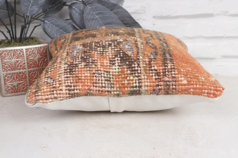 Kilim Cushion Sham, Turkish Pillow, Boho Pillow Sham Cover, Floor Pillow Case, 12x12 Orange Pillow Cover, Cushion - 5