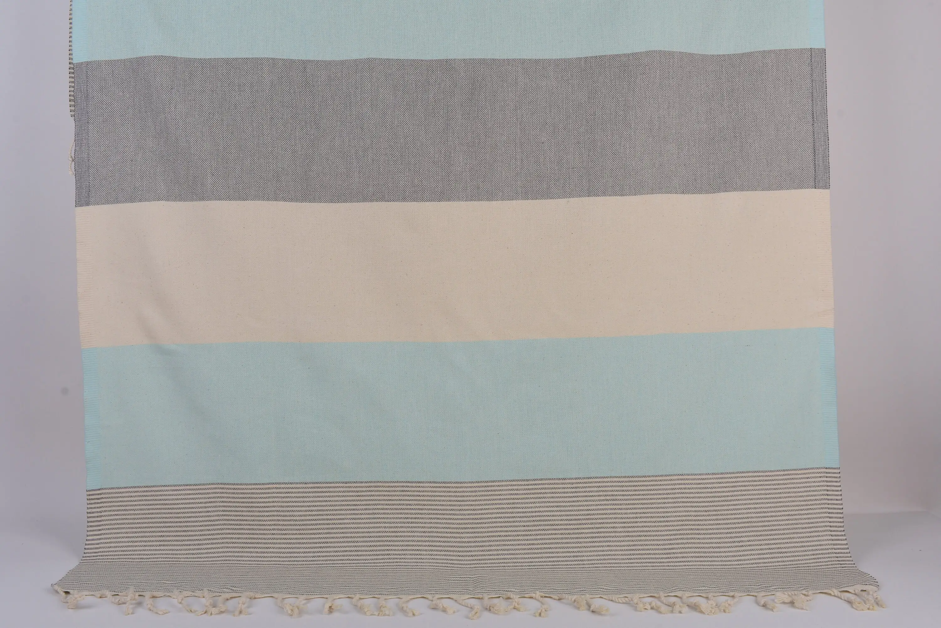 Personalized Turkish Beach Towel, Dark Gray-Mint Stripe, Organic Cotton, 70x40 Inches - 1