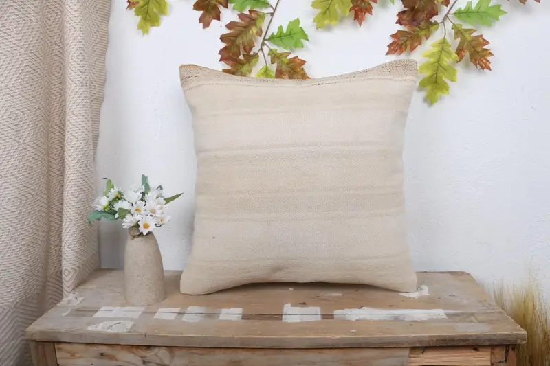 Antique Pillows, Pillow for Sofa, Pillow Case, 18x18 White Pillow Case, Turkish Kilim Pillow, Wool Kilim Pillow Pillow, Accent Pillow Sham - 1