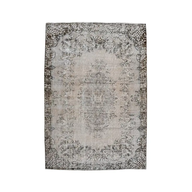 Vintage Turkish Rug, 6.4x9.2 ft Large Rug, Beige Oushak Solid Rug - 1