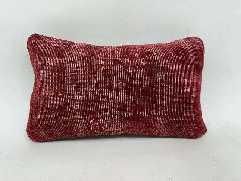 Interior Designer Pillow, Ethnical Kilim Rug Pillow, 12x20 Red Pillow Cover, Kilim Cushion Sham, Cushion Case, Turkish Bench Cushion - 1
