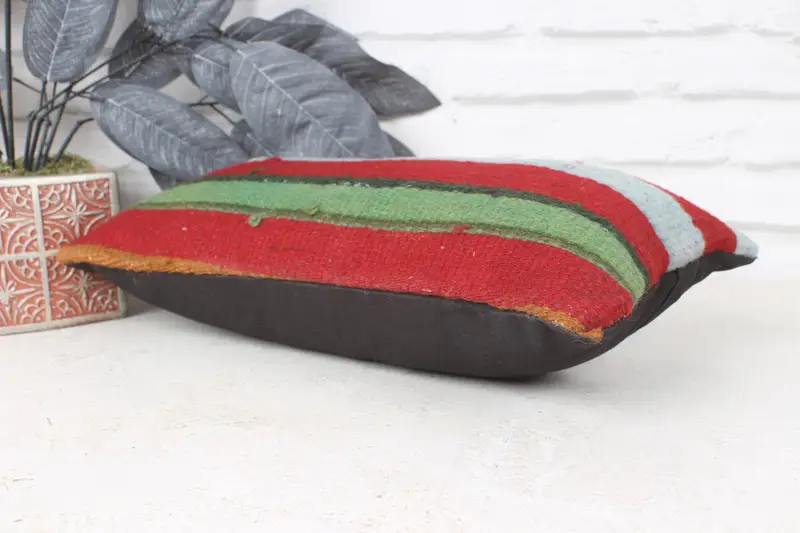 8x16 Red Pillow, Bolster Cushion, Pillow for Couch, Cushion Case, Turkish Pillow, Ethnic Pillow, Ethnical Kilim Rug Pillow - 6