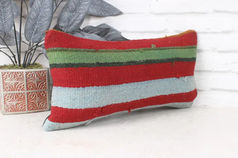 8x16 Red Pillow, Bolster Cushion, Pillow for Couch, Cushion Case, Turkish Pillow, Ethnic Pillow, Ethnical Kilim Rug Pillow - 4