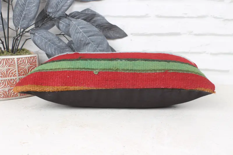8x16 Red Pillow, Bolster Cushion, Pillow for Couch, Cushion Case, Turkish Pillow, Ethnic Pillow, Ethnical Kilim Rug Pillow - 5