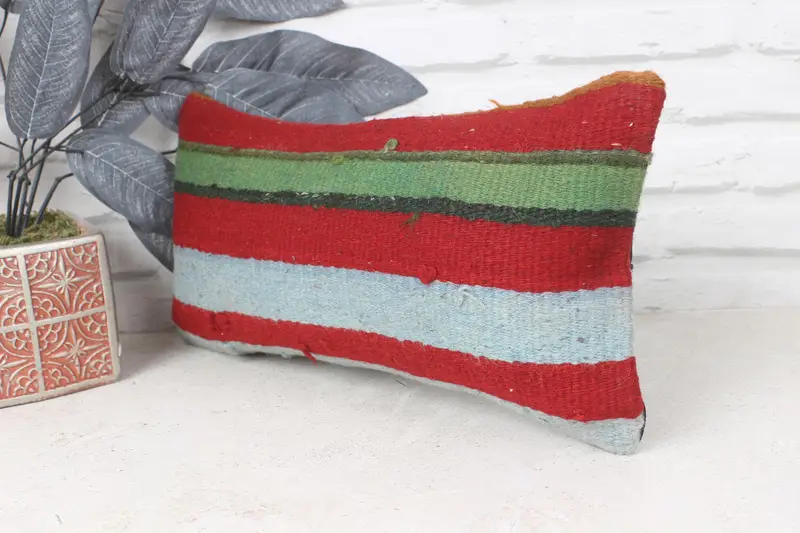 8x16 Red Pillow, Bolster Cushion, Pillow for Couch, Cushion Case, Turkish Pillow, Ethnic Pillow, Ethnical Kilim Rug Pillow - 3