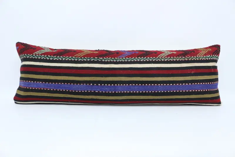 Outdoor Bolster Pillow Sham, 16x48 Red Cushion Cover, Kilim Cushion Sham, Pillow Cover, Antique Pillows, Boho Pillow Sham Cover - 1