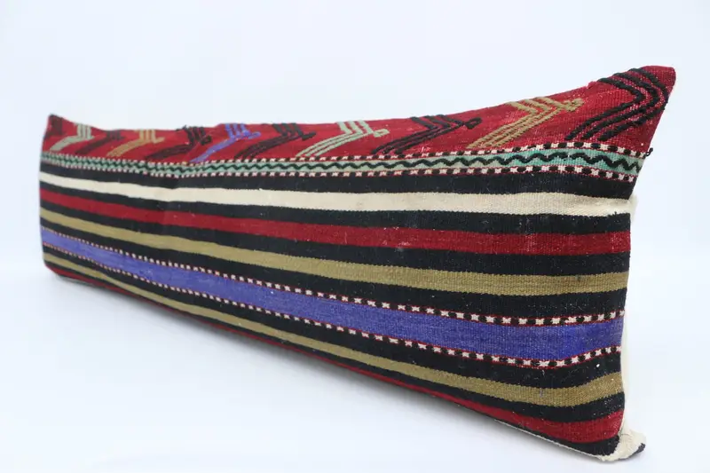 Outdoor Bolster Pillow Sham, 16x48 Red Cushion Cover, Kilim Cushion Sham, Pillow Cover, Antique Pillows, Boho Pillow Sham Cover - 4