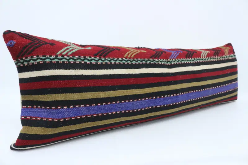 Outdoor Bolster Pillow Sham, 16x48 Red Cushion Cover, Kilim Cushion Sham, Pillow Cover, Antique Pillows, Boho Pillow Sham Cover - 3