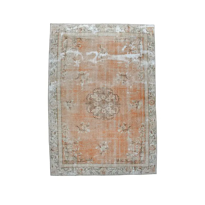 Turkish Rug, Oversize 7.5x10.7 ft Rug, Oushak Orange Patchwork Rug - 1