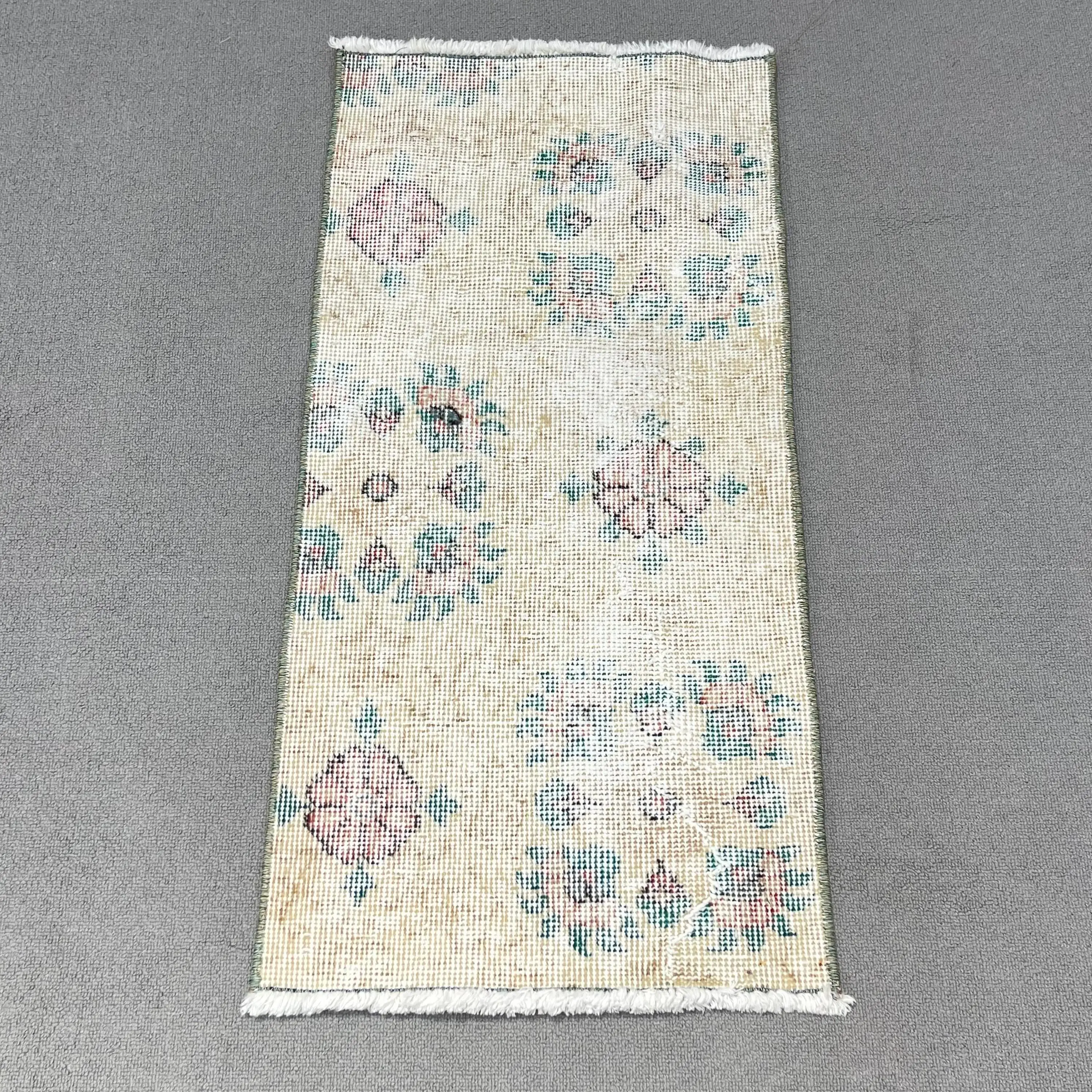 1.4x2.9 ft Rug, Turkish Vintage Rug, White Wool Rug - 1