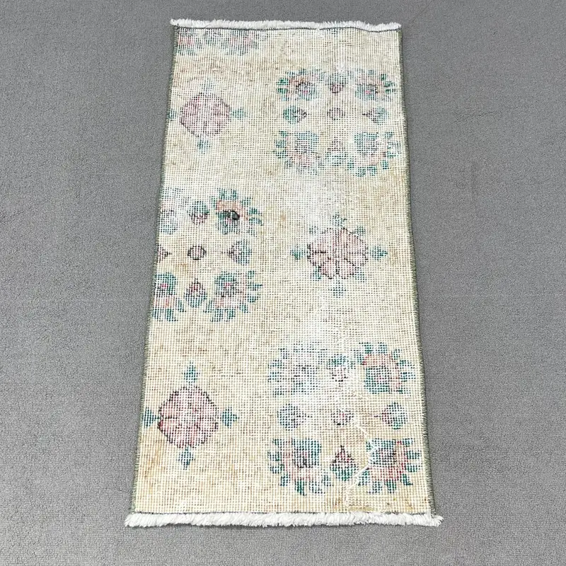 Eleganter Perserteppich in Beige und Blau, 1,4 x 2,9 Fuß, schickes Dekor