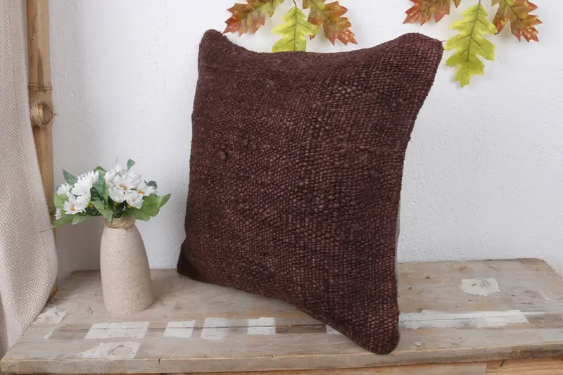 Cushion Case, Bolster Pillow Cover, Interior Designer Pillow, 16x16 Brown Pillow Cover, Couch Cushion Case, Pillow for Couch, Kilim Cushion Sham - 4